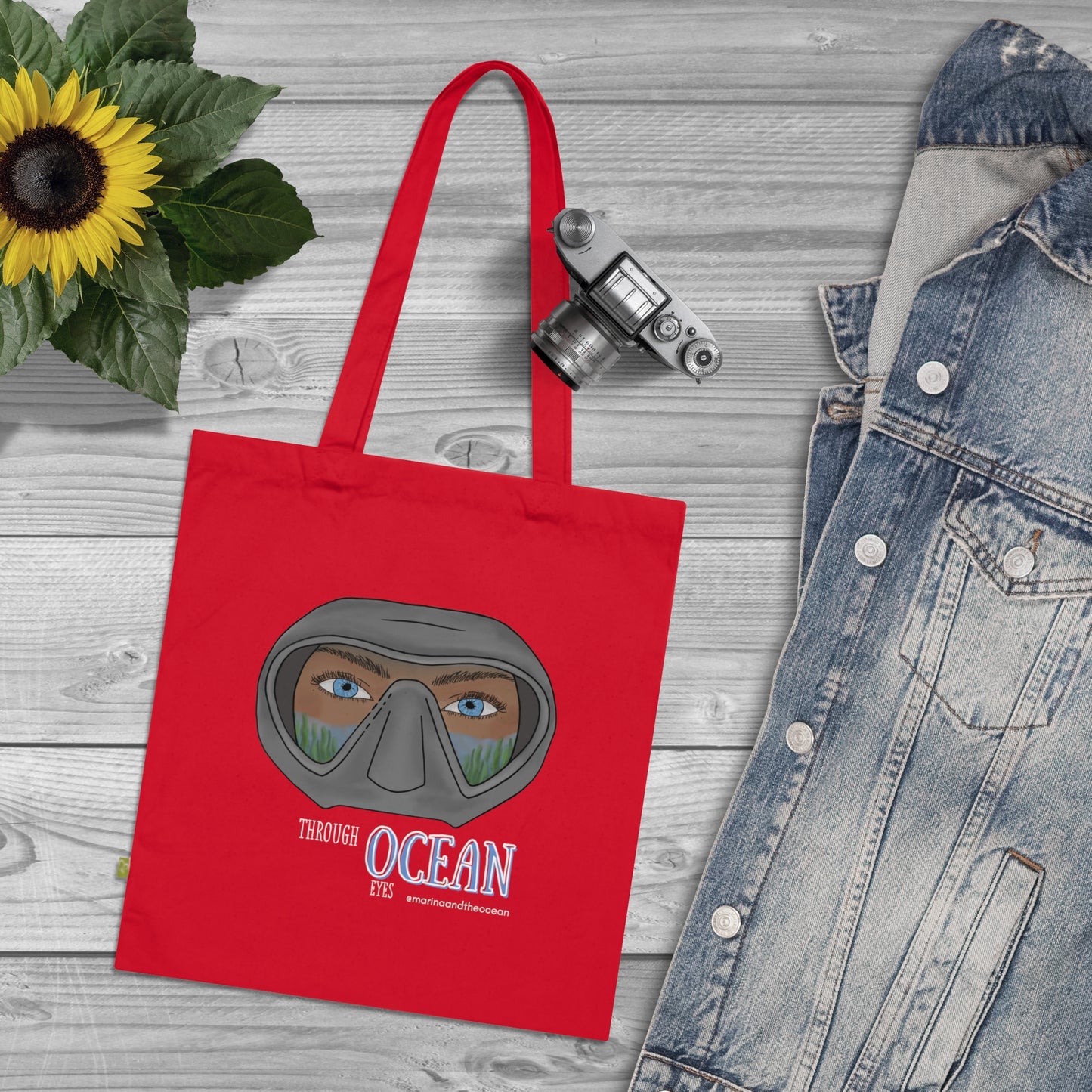 Diver Mask Organic Tote — 'Through the Ocean' Eco Canvas Beach Bag
