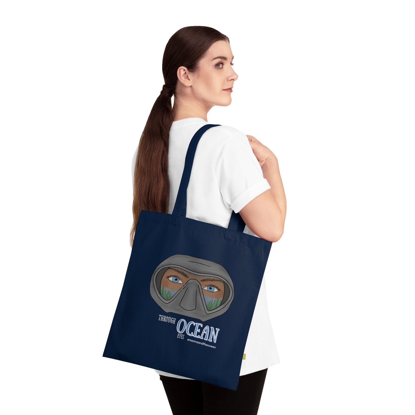 Diver Mask Organic Tote — 'Through the Ocean' Eco Canvas Beach Bag