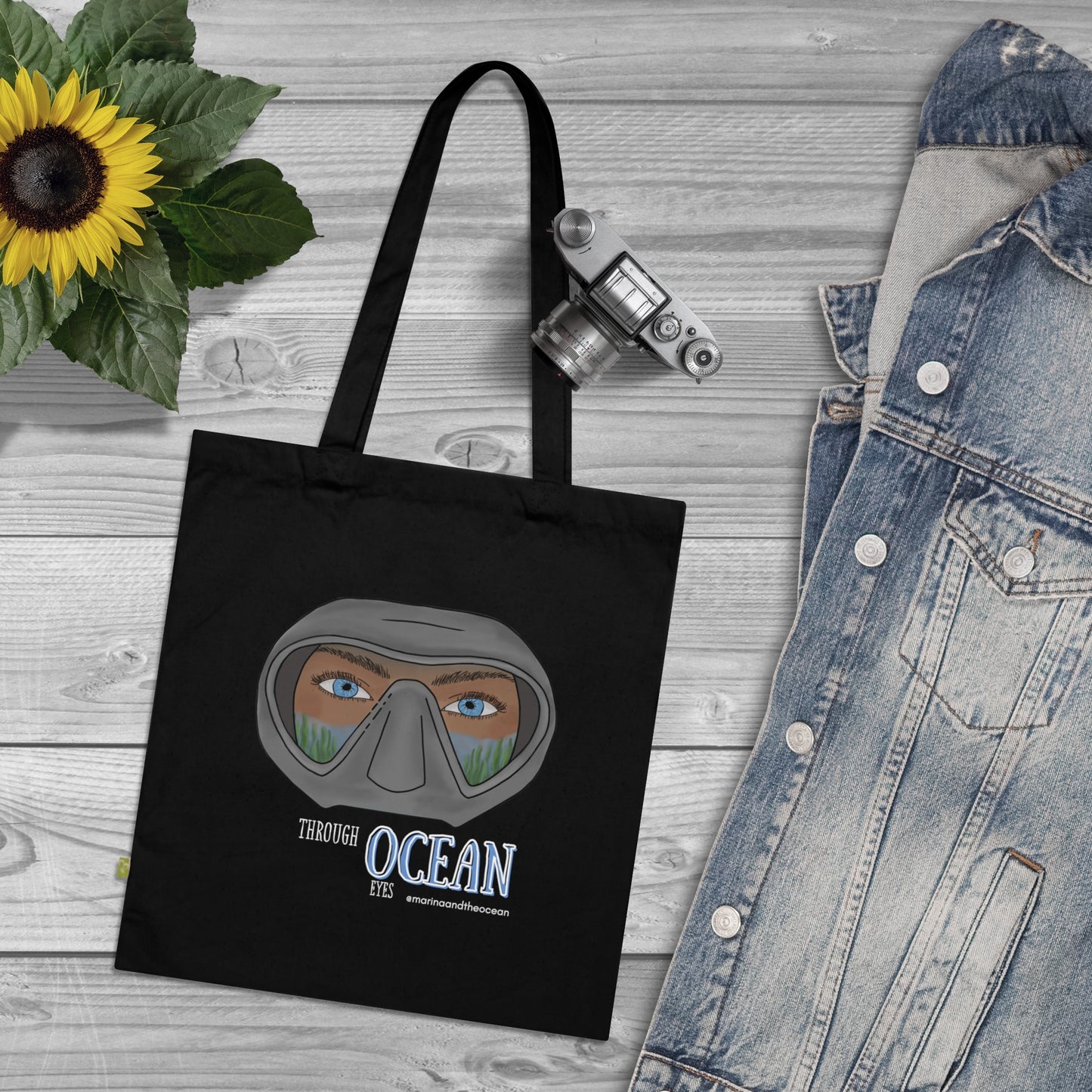 Diver Mask Organic Tote — 'Through the Ocean' Eco Canvas Beach Bag
