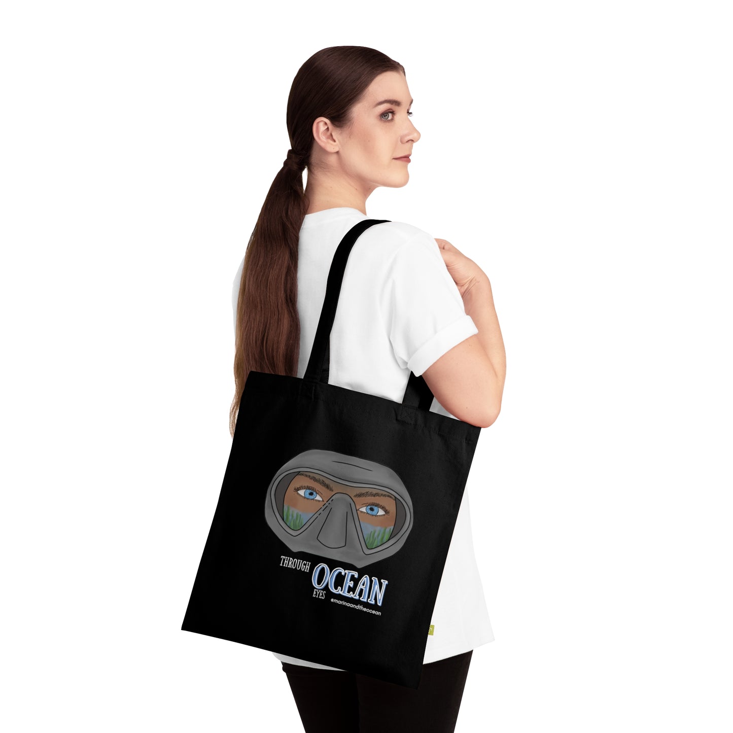 Diver Mask Organic Tote — 'Through the Ocean' Eco Canvas Beach Bag