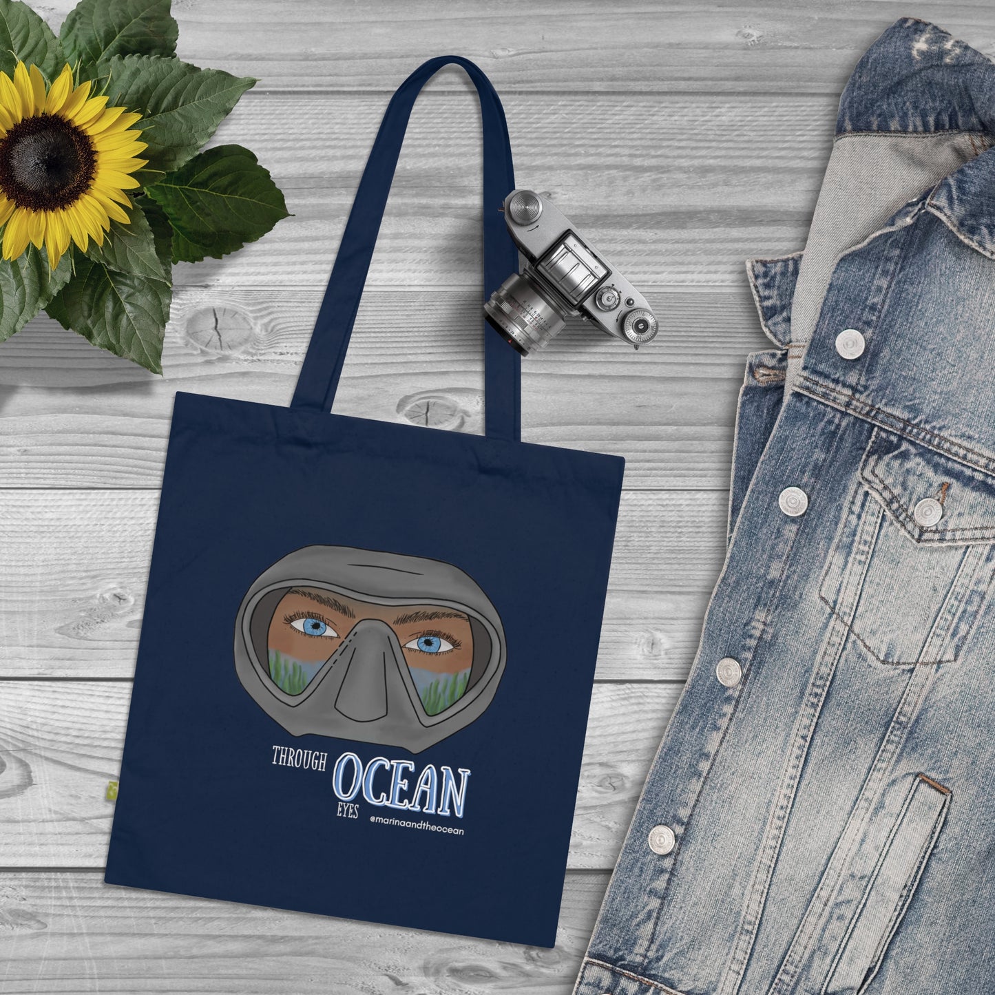 Diver Mask Organic Tote — 'Through the Ocean' Eco Canvas Beach Bag